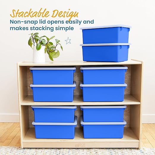 ECR4Kids Cubby Storage Bin with Lid, Multipurpose Organization, Blue, 10-Piece