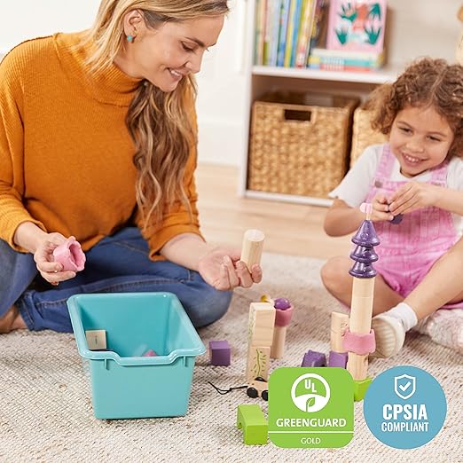 ECR4Kids Scoop Front Storage Bin, Multipurpose Organization, Seafoam, 15-Piece