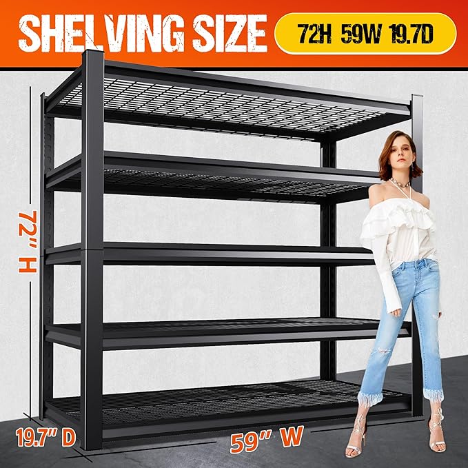 Set of 4 Heavy Duty Garage Shelving 5T Storage Shelves, Adjustable Metal Shelving Unit, Utility Garage Organizer Shelf for Basement, Pantry, Warehouse, Supermarket, 59" W x 19.7" D x 72" H