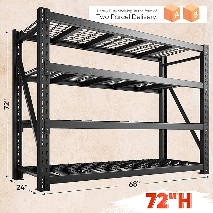 Bepatio 9400LBS Garage Shelving Heavy Duty, 72'H Storage Shelves Metal Shelving Unit, 4Tire Storage Rack Shelf,Adjustable Industrial Shelving for Warehouse Commercial,72'Hx68'Wx23.7'D,2PCS
