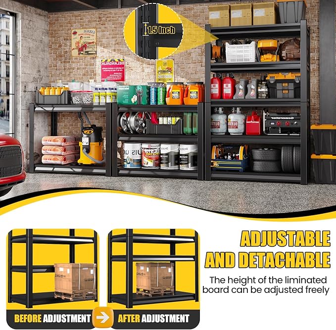 5-Tier Garage Shelving Heavy Duty, 3000LBS Garage Shelves, Adjustable Metal Shelving Unit, Garage Storage Shelves, Utility Storage Rack Shelf, Shelves for Garage Storage, 72" H×45.7" W×20" D