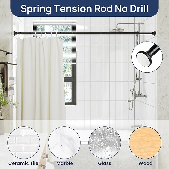 ENJOYBASICS Matte Black Shower Curtain Rod 30 to 64 Inches, 1 Inch Stainless Steel Adjustable Spring Tension Rods No Drill for Bathroom, Closet, Window, Room Divider, Never Rust, Non Slip
