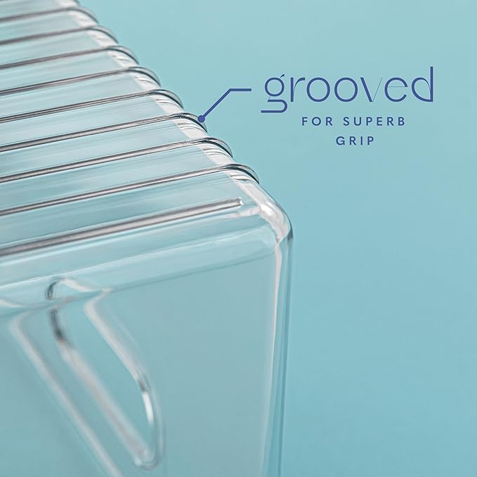 primebox Plastic Food Storage 2 Pack Clear Container Bin with Handles for Organizing Kitchen, Pantry, Refrigerator, Freezer, Pantry, Cabinet, Closet, Bathroom. 16”x6”x5”