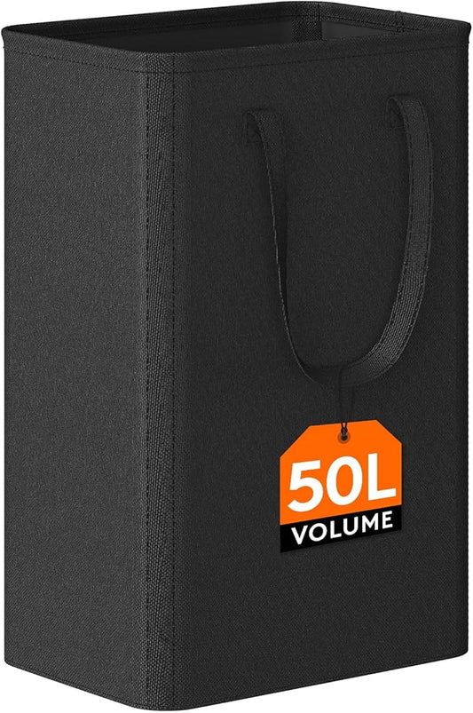Lifewit 50L Slim Laundry Hamper, Narrow Laundry Basket with Easy Carry Handles, Small Tall Collapsible Dirty Clothes Bin in Bathroom, Bedroom, Dorm, College, Black