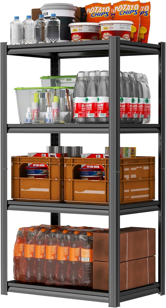 PRESTELION 44" H Storage Shelves Metal Garage Shelving Unit 4-Tier Metal Shelf Adjustable Storage Rack for Basement, Warehouse, Pantry, Closet, Kitchen 44" H x 19.7" W x 13.8" D, Black