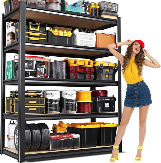 71.2" H Garage Shelving 5T Storage Shelves, Metal Adjustable Shelving Unit, Utility Garage Organizer Shelf for Basement, Pantry, Kitchen, Warehouse, 46" Wx18 Dx71.2 H, Black