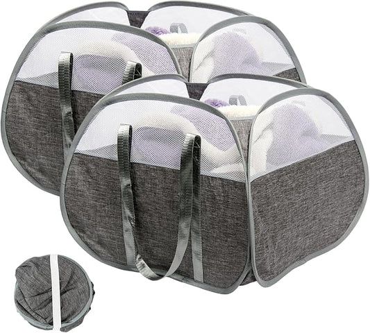 Collapsible Laundry Basket, 90L Foldable Pop-up Laundry Hamper with Reinforced Handles, Tear Proof Mesh Dirty Clothes Hamper for Laundry (Gray, 2PCS)