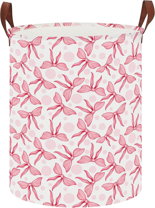 NTAOHAMPER Laundry Hamper,Laundry Basket,Baby Nursery Hamper,Waterproof Storage Bin,Clothes Organizer Basket,Room Decor(Pink Bowknot)