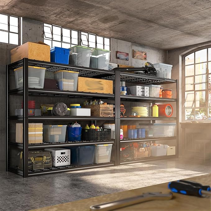 REIBII 48" W Garage Shelving Load 2500LBS, 5 Tier Storage Shelves, Adjustable Garage Storage Shelves, Heavy Duty Shelving for Warehouse, Pantry, Basement, Commercial, 48" W X 72" H X18 D