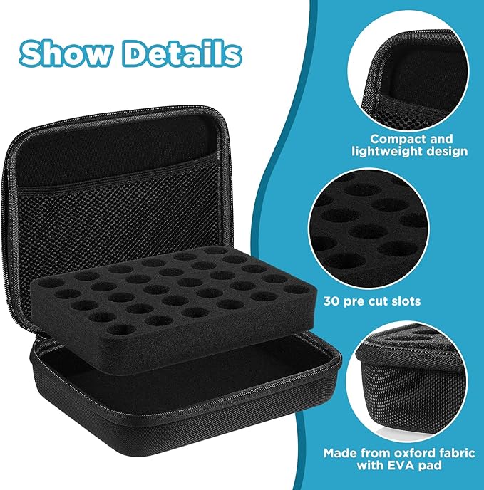 Teenyyou 30 Slots Insulin Peptide Fridge Carrying Case Vial Holder Storage Protector Bag, Fits Standard 10ml Vials, Insulin Cooler Travel Kits Case Diabetes Protector(Black)