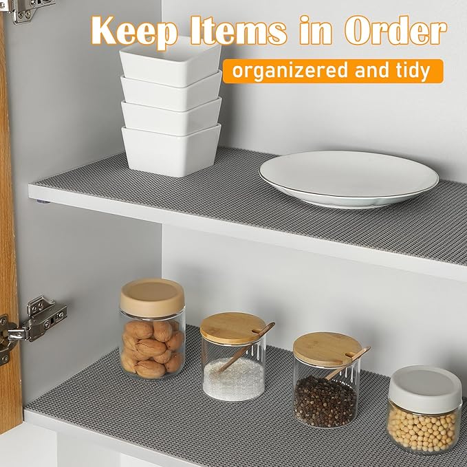 Songrey Non-Adhesive Drawer and Shelf Liner, Non Slip Cabinet Liners, Protect Kitchen Cupboard, Bathroom Drawers, Breathable, Thick Strong Grip mat (20IN x 20FT, Cream)