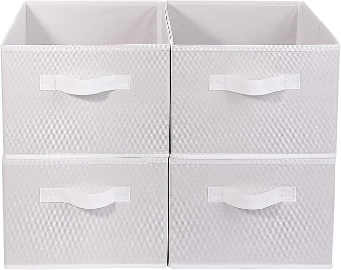 BOMKEE Clothings Collapsible Storage Bins, Foldable Organizers and Storage Baskets Cube Storage Bin for Bedroom Living Room (4 Pack) (White, 15.4x11.4x7.9inch)