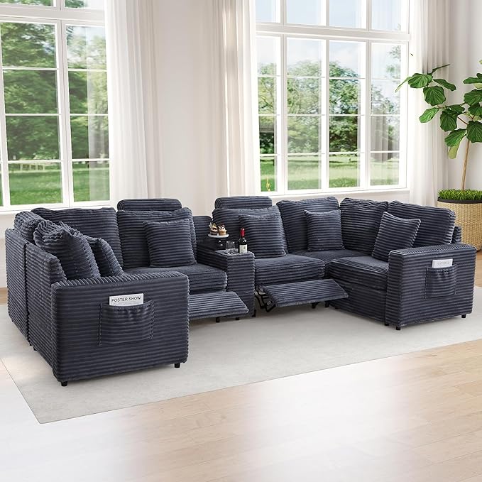 LEVNARY Modular Lift-Top Console with USB Charging and Cup Holders, Center Storage Module for Modular Reclining Sofa (Gray)