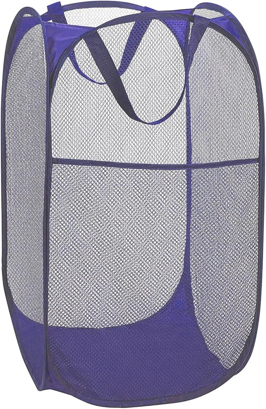 BATTOO Deluxe Strong Mesh Pop up Laundry Hamper Basket with Side Pocket Foldable Hamper for Laundry Room, Bathroom, Kids Room, College Dorm or Travel Royal Blue