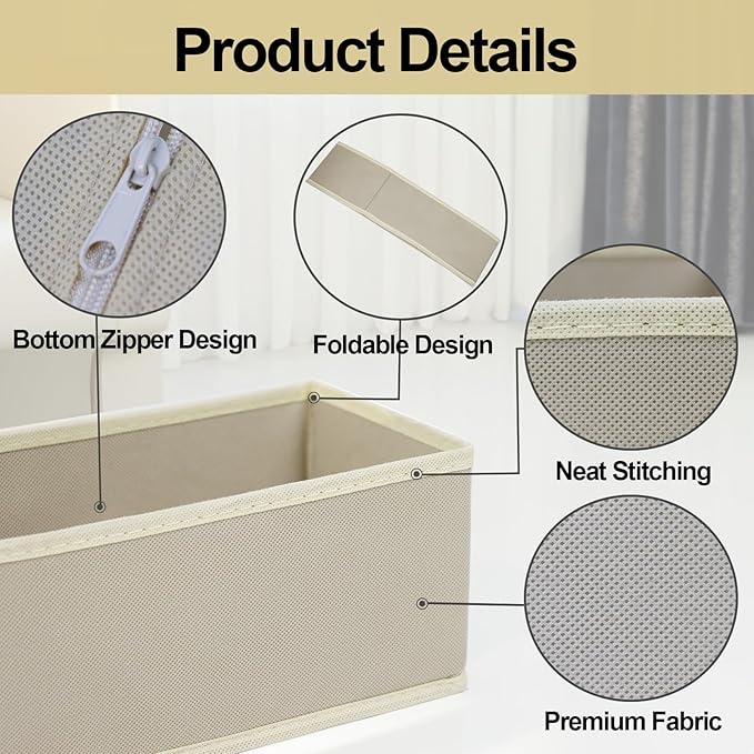 Fordonral 16 Pack Drawer Organizer Clothes, Foldable Fabric Dresser Organizer Closet Organizers and Storage Box for Underwear,Folded Clothes,Baby Clothing,Socks,Bra,Towels,Ties(Beige)