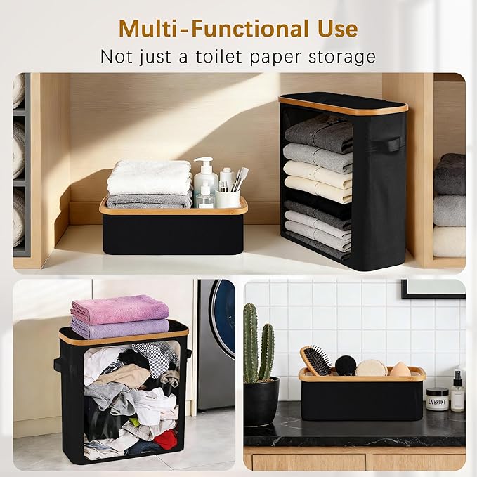 Livole 2-in-1 Toilet Paper Storage with Lid Toilet Paper Basket- 20 Regular Rolls or 15 Mega Rolls Extra Large Toilet Paper Organizer for Bathroom, Black