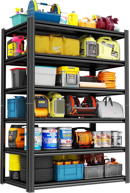 PRESTELION 6-Tier Storage Shelves Heavy Duty 3000LBS Garage Shelving Unit Adjustable Metal Shelf for Basement, Warehouse, Pantry, Closet, Kitchen 78" H x 45.3" W x 19.7" D, Black