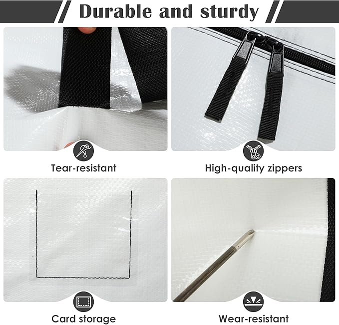 6 Pack Moving Bags with Full-Open Side Zipper, Extra Large 93L Heavy Duty Waterproof Foldable Storage Totes for College Dorm, Moving & Home Organization,White