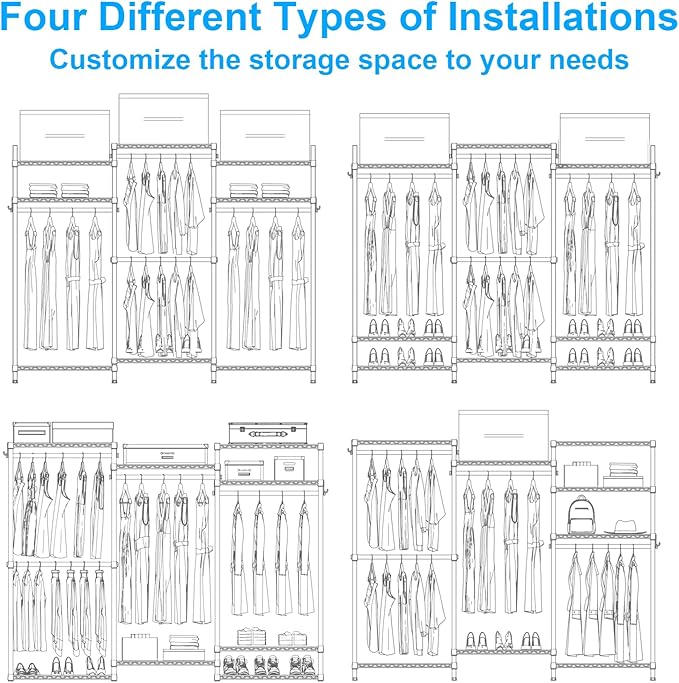 Ulif E13C Max Heavy Duty Closet Organizer System，Freestanding Clothing Racks for Hanging Clothes，Adjustable Garment Rack 86" W x16 D x77 H Hold 1100 lbs，White Rack with White Dustproof Cover
