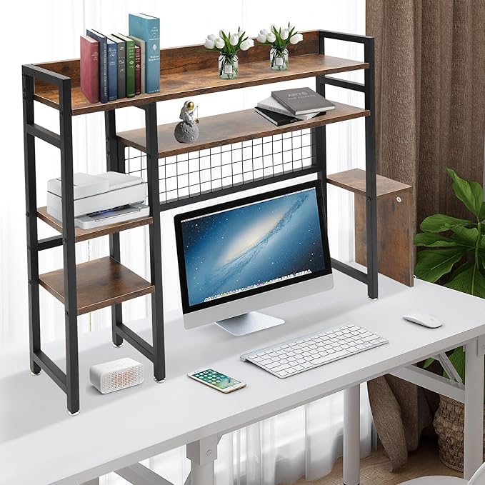 Desktop Bookshelf, 37.4" Desktop Organizer Shelf Black Desk Hutch for Computer Desk 2 Tier Desk Shelf Multifunctional Freestanding Storage Rack Display Shelf for Home Office