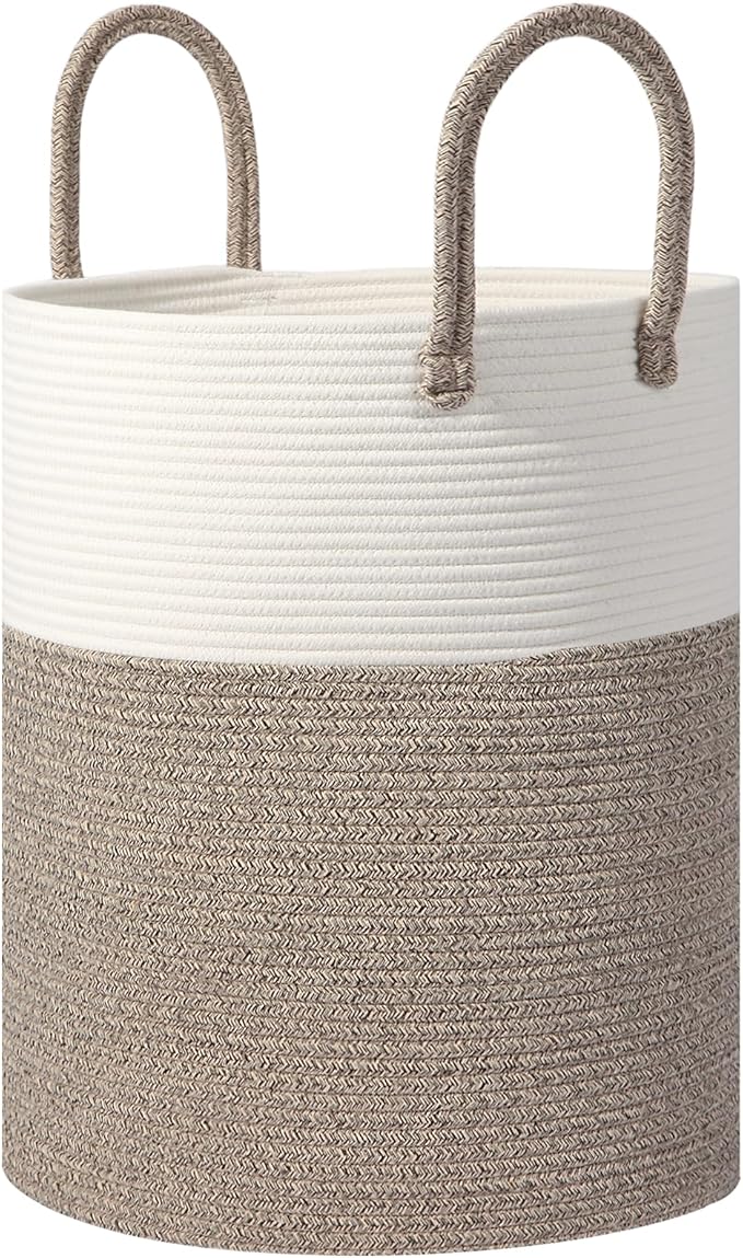 Cotton Rope Laundry Basket, 60L Large Collapsible Storage Hamper with Handles, Sturdy Woven Basket for Blankets, Toys, Clothes, Decorative Tall Nursery Organizer for Living Room Bedroom,Beige