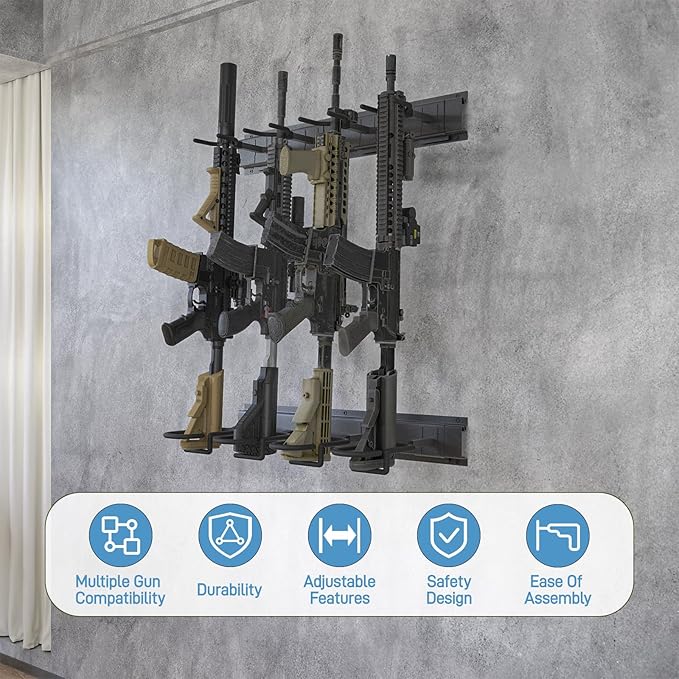 Gun Rack Wall Mount, Aluminium Alloy Gun Racks for Wall, Adjustable 4/8/12 Slot Indoor Gun Racks Securely Hold Shotguns Rifles Rack