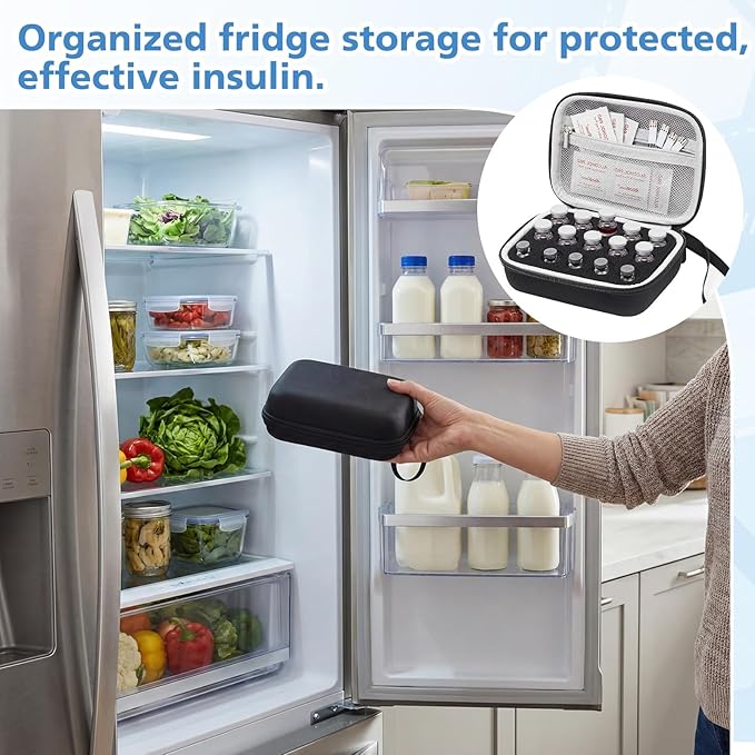 Teenyyou 15 Slots Fits 10ml/ 3ml Insulin Peptide Fridge Carrying Case Vial Holder Storage Bag Protector, Fits Standard Vials, Insulin Cooler Travel Kits Case Diabetes Protector(Black, Gray Net)
