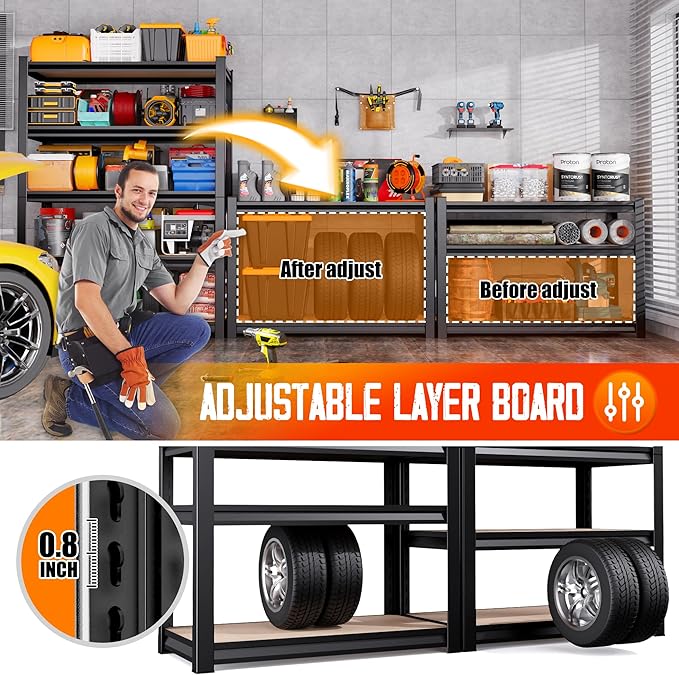 71"H Garage Shelving-2050LBS 5 Tier Storage Shelves,Adjustable Heavy Duty Metal Shelving Unit and Storage Large Rack,Utility Steel Shelf For Shop Warehouse Industrial Pantry Basement 71"x35"x16"