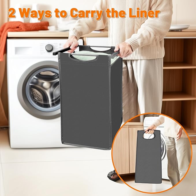 Sonharlar Laundry Hamper, Laundry Sorter with 3 Pull-Out Removable Oxford Fabric Bags Cloth Laundry Basket 3 x 10 Gallons (Grey and Rustic Brown)