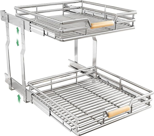 Pull out Cabinet Organizer, 2 Tiers 23"W X 21"D, Heavy Duty Smooth Sliding Under Cabinet Shelves for Pots and Pans, Full-Extension Roll out Drawers, Slide out Organization for Home Kitchen Pantry
