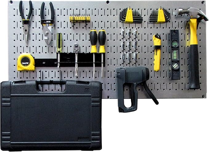 Wall Control Modular Pegboard Tool Organizer System - Wall-Mounted Metal Peg Board Tool Storage Unit for Wall Storage Tiling (Metallic Pegboard)