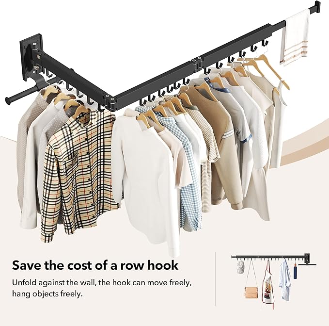 HEILAIYI Wall Mounted Clothes Hanger,Clothes Drying Rack,Laundry Drying Rack,Clothes Rack Wall Mount,Drying Rack Clothing,Laundry Rack,Folding,Retractable,Collapsible,can Fold Upward & Left & Right