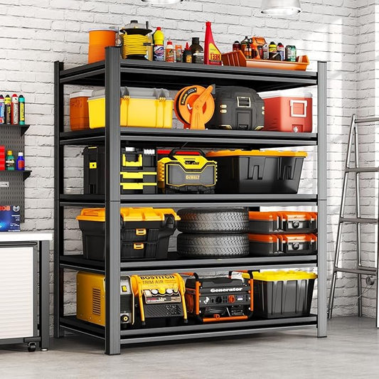 46''W/78''H Storage Shelves Heavy Duty Adjustable Metal Garage Shelving Unit Rack Metal Storage Shelf Heavy Duty Shelf for Heavy Tools and Equipment, Ideal for Garage, Basement, Black