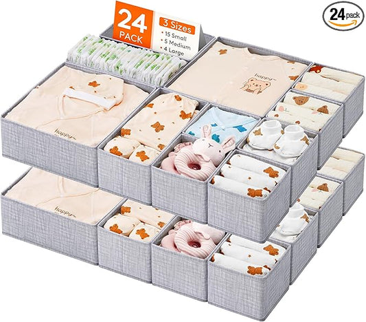 Lifewit Nursery Drawer Organizer for Clothes 24 Pack, Certified Child-safe Dresser Drawer Divider Storage Bins, Foldable Clothing Storage Basket for Baby Clothes/Underwear/Sock/Diaper in Closet