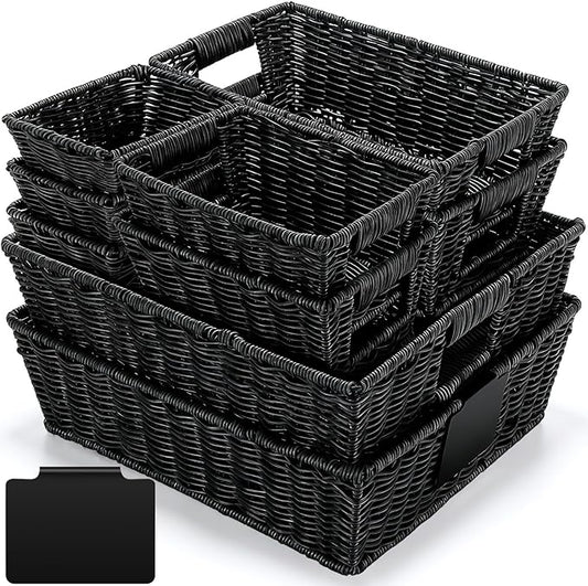 Marsui 9 Pcs Wicker Storage Baskets for Pantry Organization with Handle Labels Handwoven Multi-size Brown Small Organizer Baskets Storage Bins Container for Shelves Closet Toilet Christmas Holiday