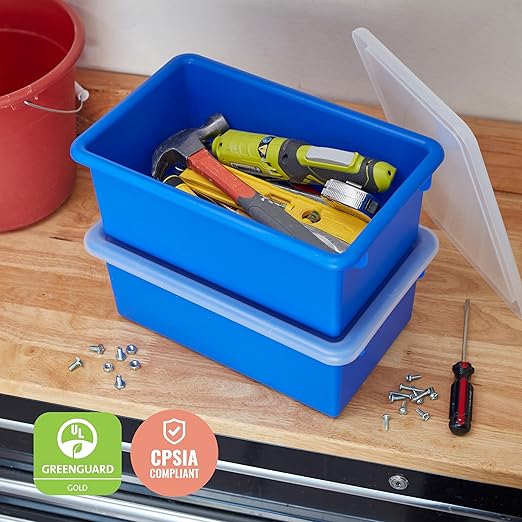 ECR4Kids Cubby Storage Bin with Lid, Multipurpose Organization, Blue, 10-Piece