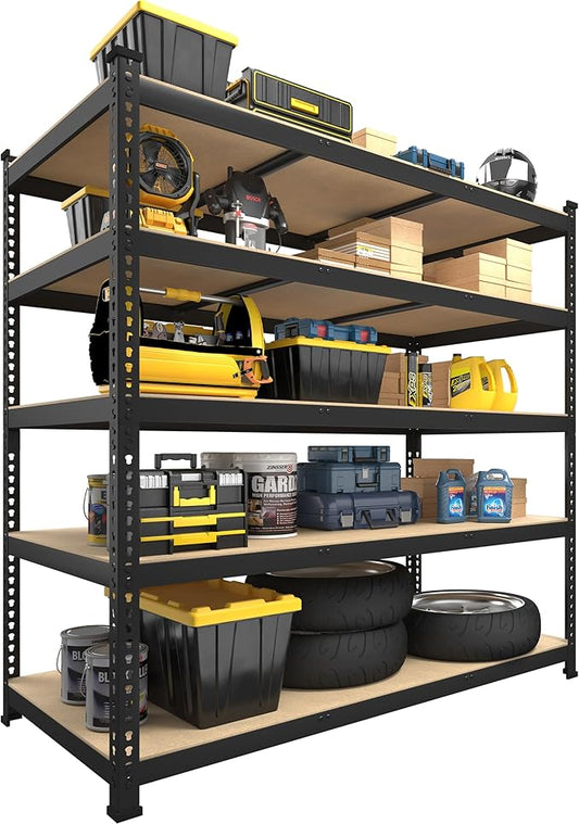 PrimeZone Heavy Duty Storage Shelves - 47"W x 18"D x 71"H 5 Tier Adjustable Garage Storage Shelving, Metal Storage Utility Rack Organizer Shelf Unit for Warehouse Pantry Closet Kitchen Basement, Black