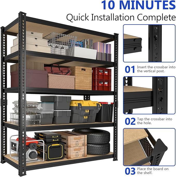 78'' H Garage Storage Shelves, Shelving Units and Storage, Heavy Duty Garage Shelving, Metal Shelves for Basement, Warehouse, Pantry, Closet, Kitchen, 78''H x 40''W x 16''D, 2200 LBS