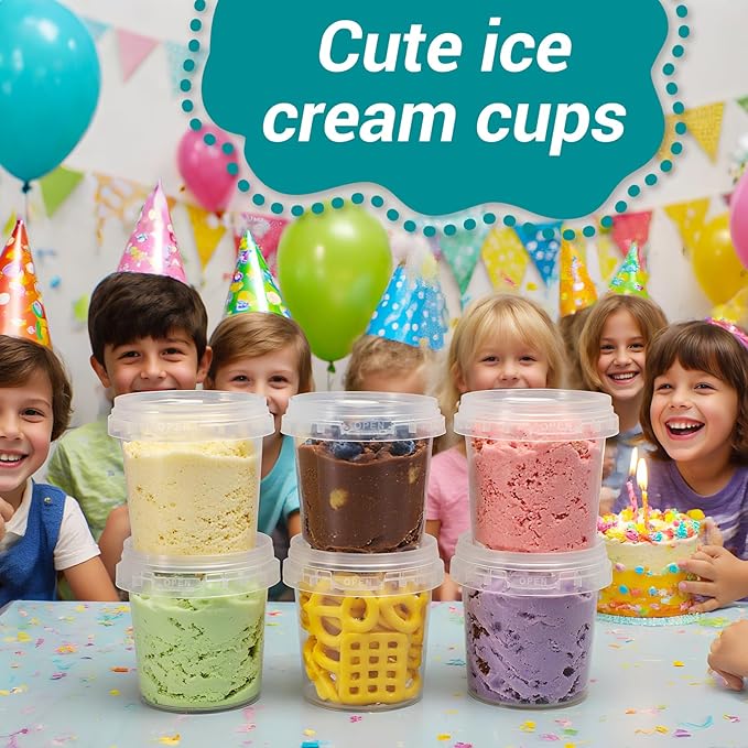 ASEVAT Airtight Clear Plastic Bucket with Lid, Ice Buckets for Parties, Reusable Ice Cream Tub with Handle, Food Storage Container, Food Grade Freezer and Microwave Safe for Sauce, Soup (5 OZ/6 PACK)
