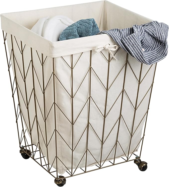 Coastal Collection Wire Laundry Hamper w/Canvas Liner & Wheels, Bronze