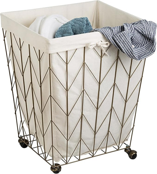 Coastal Collection Wire Laundry Hamper w/Canvas Liner & Wheels, Bronze