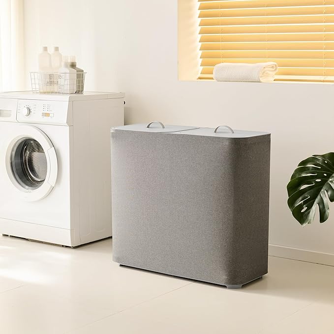 Laundry Hamper with Lid and Removable Laundry Bags, Large 2 Dividers Dirty Clothes Basket for Bedroom, Laundry Room, Bathroom