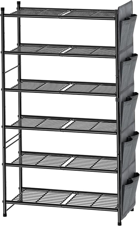 Shoe Rack, 6 Tier 27" Metal Shoe Organizer Storage for Closet, Entryway, Black