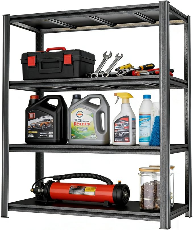 54.3''H*45.3W'' Garage Shelving Metal Garage Shelf Unit 4-Tier Storage Shelves Heavy Duty Shelf Organizer Industrial Shelves for Warehouse Basement Kitchen Pantry Commercial, Black