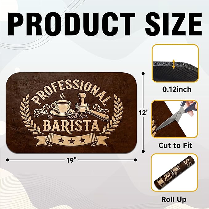 Vintage Coffee Drying Mat 12" x 19", Non-Slip Absorbent Quick-Dry Mat, Rustic Coffee Bar Decor and Countertop Protector