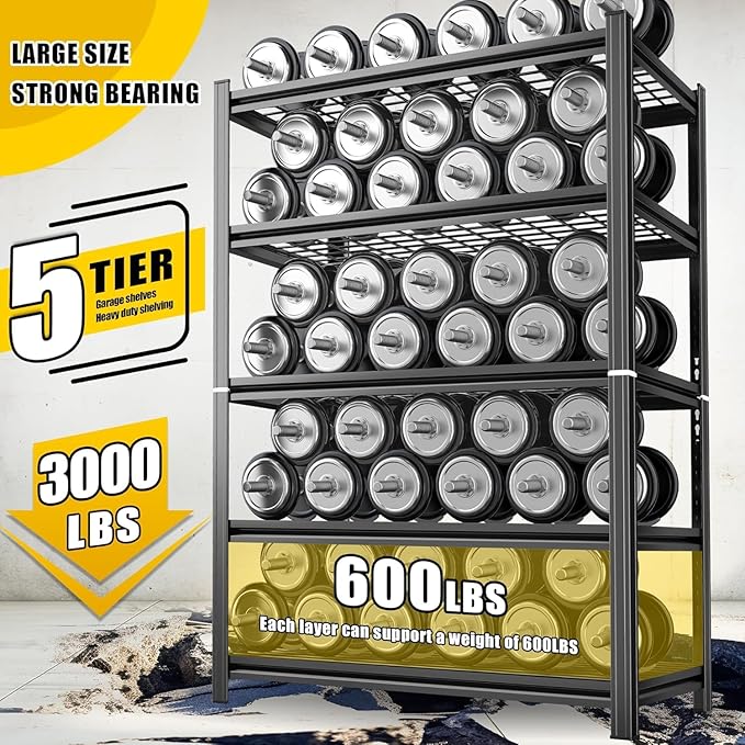 72''H Garage Shelving 3500LBS Capacity Wire Heavy Duty Storage Shelves, Adjustable 5 Tier Metal Industrial Wire Shelf for Kitchen, Utility Room, Warehouse and Basement, Black (48''Wx24''Dx72''H)