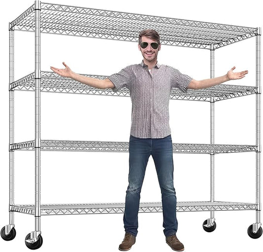 75.6" H Storage Shelves 2500LBS Garage Shelving Unit with Wheels Metal Shelving Heavy Duty Wire Shelves for Storage Rack Adjustable Pantry Shelf Commercial Shelving for Kitchen Garage,55.5''W X 24" D