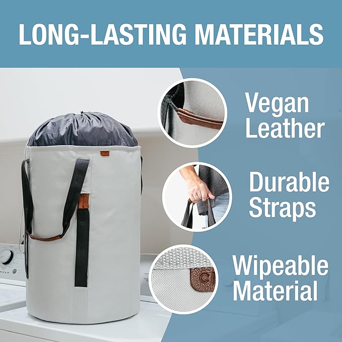 CleverMade Laundry Backpack Duffel Bag with Shoulder Straps - 62L / 16 Gal XL,Gray Shadow Gray,Drawstring Closure for Travel Clothes Gym College Dorm