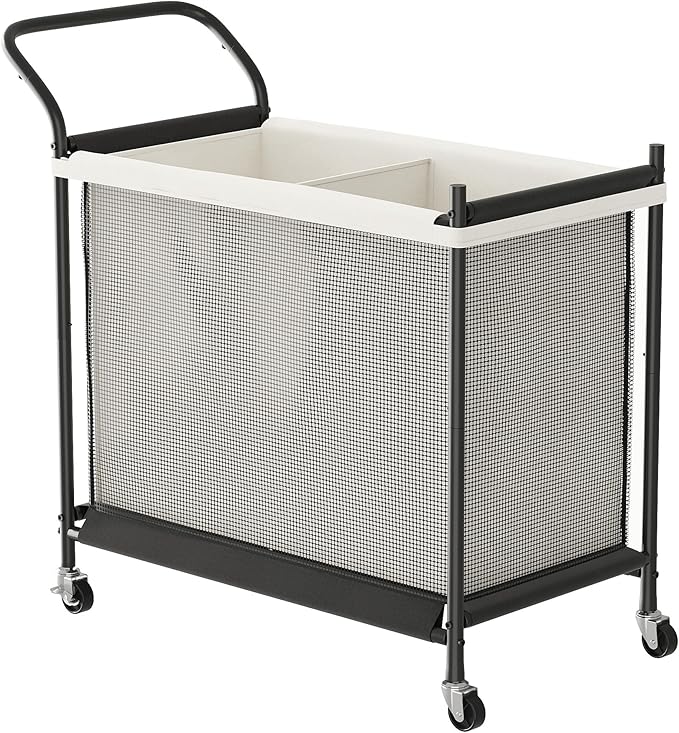 Laundry Hamper with Wheels - 2 Section Laundry Basket 160L, Removable Washable Bags, Height-Fitted Rolling Laundry Cart for Laundry Room & Bedroom