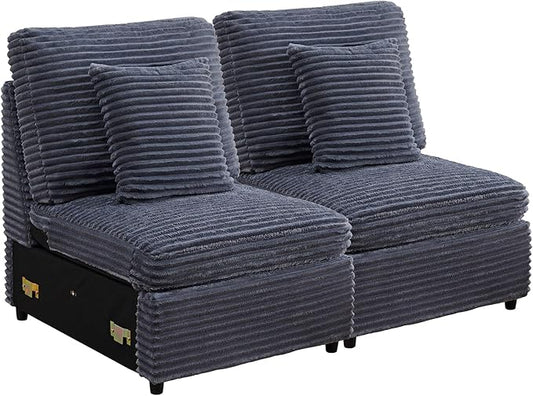 LEVNARY Modular Armless Chair Set of 2, Faux Rabbit Fur Upholstered Single Seat for Sectional Sofa Expansion (Gray)